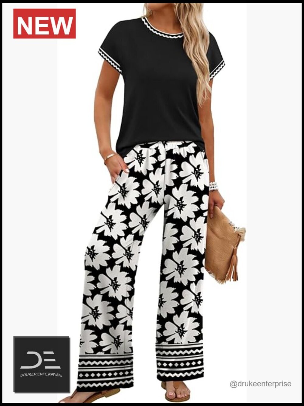 Two Piece Wide Leg Pants Set - Lounge Vacation Outfit